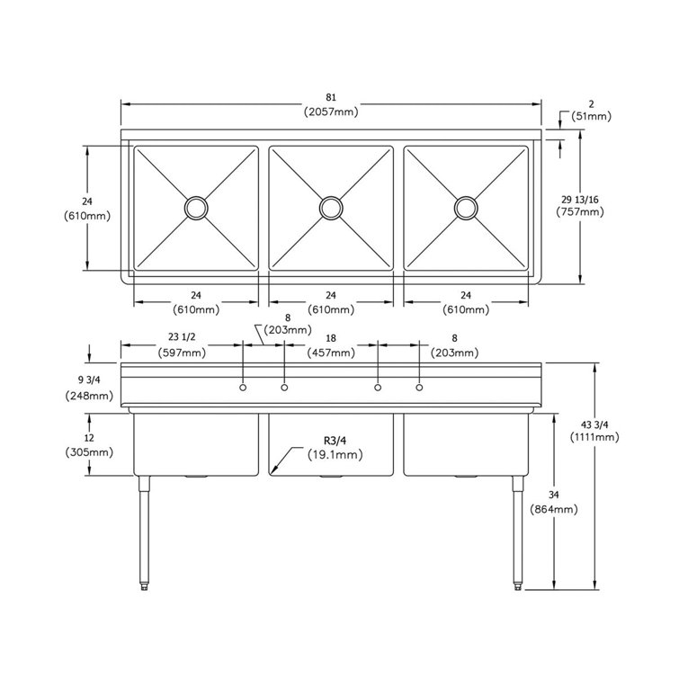 Elkay Dependabilt Stainless Steel 81" X 2913/16" X 433/4" 18 Gauge